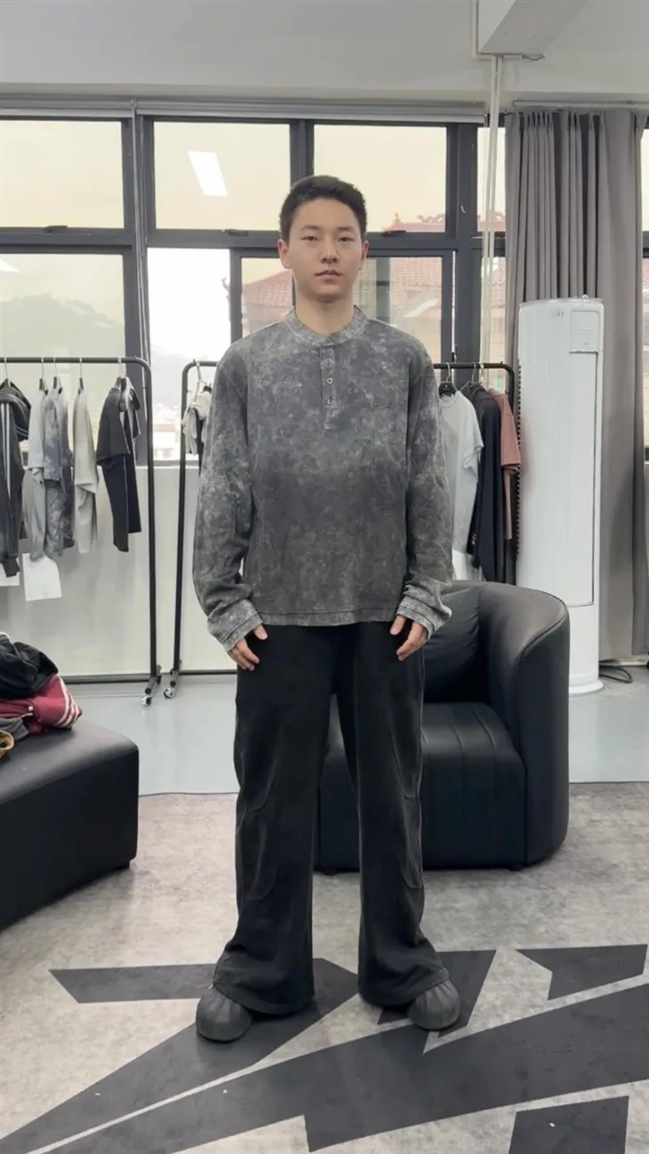 Wholesale OEM Acid Wash Oversized Waffle Henley Shirt Kornit DTG Print best