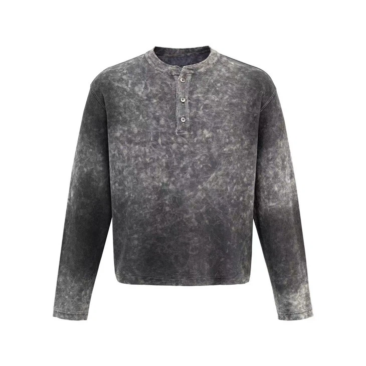 Wholesale OEM asid lave oversized waffle Henley chemiz Kornit DTG enprime